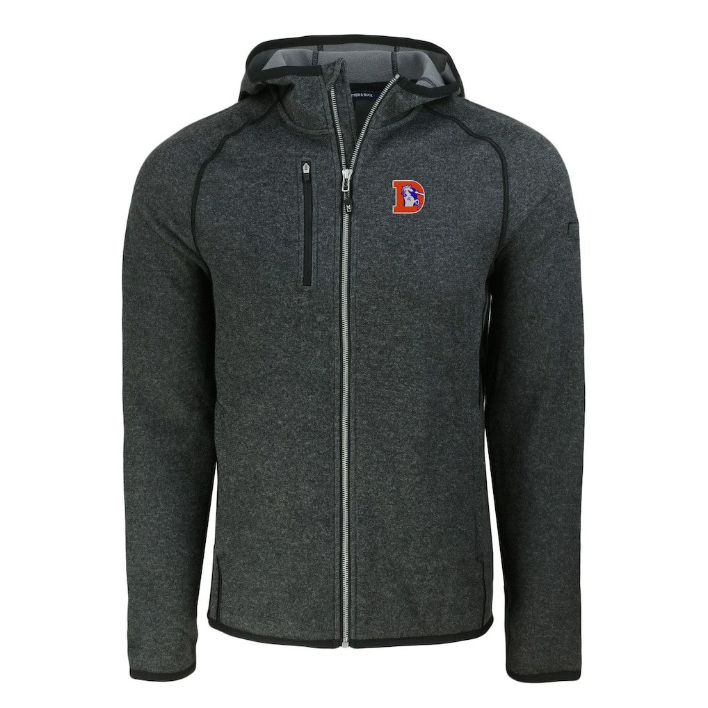 Denver Broncos Cutter & Buck Throwback Mainsail Sweater-Knit Full-Zip Hoodie - Heather Charcoal Hoodies