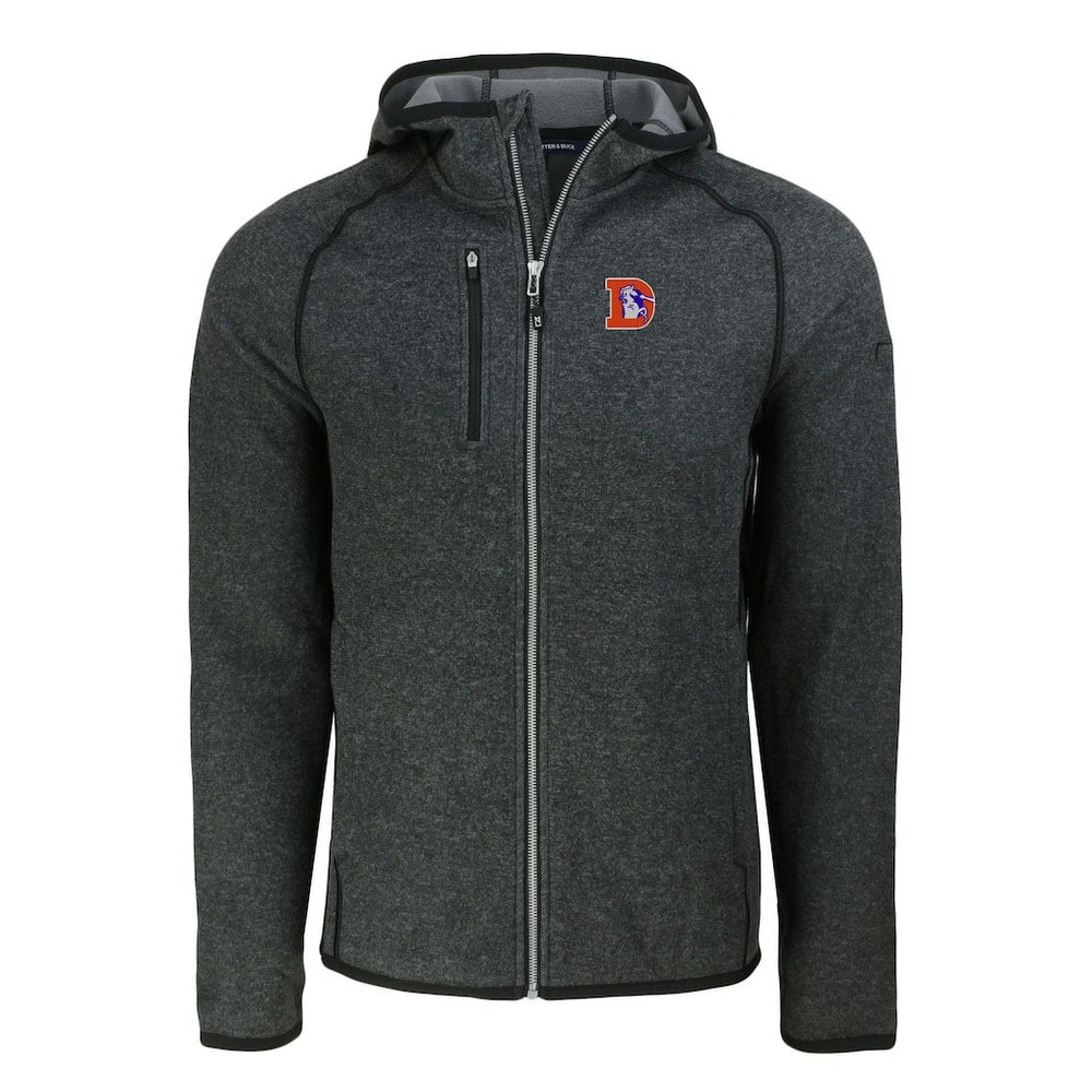 Denver Broncos Cutter & Buck Throwback Mainsail Sweater-Knit Full-Zip Hoodie - Heather Charcoal Hoodies
