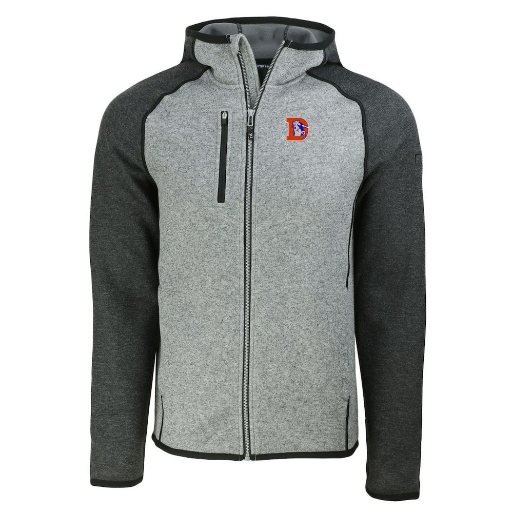 Denver Broncos Cutter & Buck Throwback Mainsail Sweater-Knit Full-Zip Hoodie - Heather Gray/Heather Charcoal Hoodies