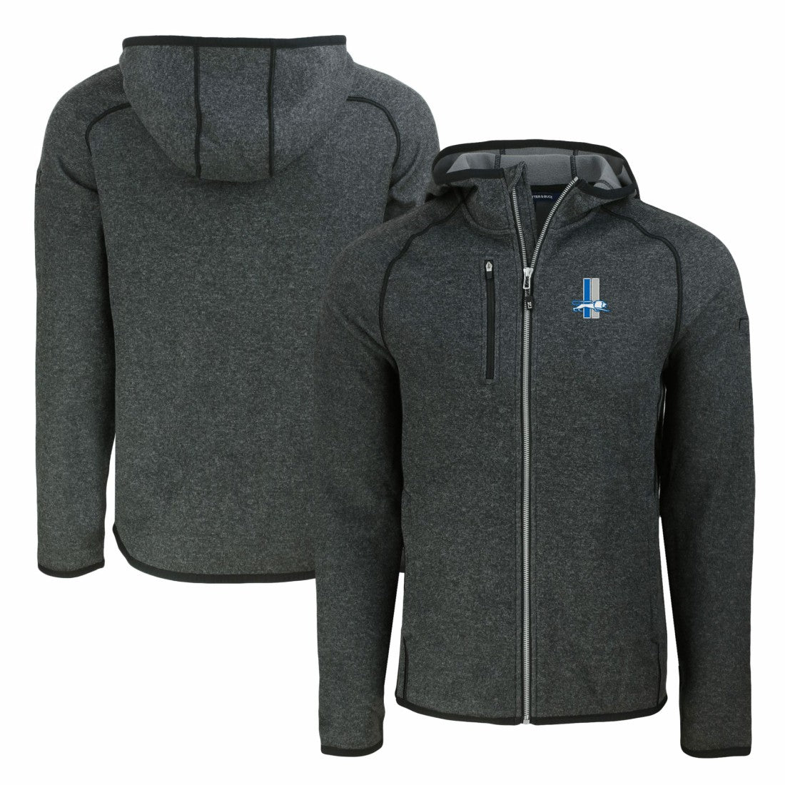 Detroit Lions Cutter & Buck Throwback Mainsail Sweater-Knit Full-Zip Hoodie - Heather Charcoal Hoodies
