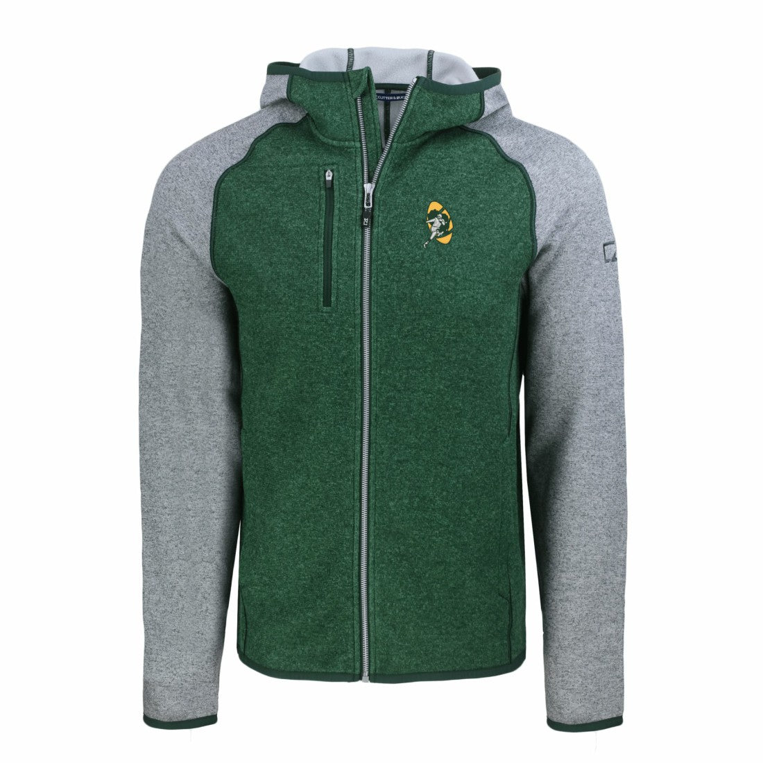 Green Bay Packers Cutter & Buck Throwback Mainsail Sweater-Knit Full-Zip Hoodie - Heather Green/Heather Gray Hoodies