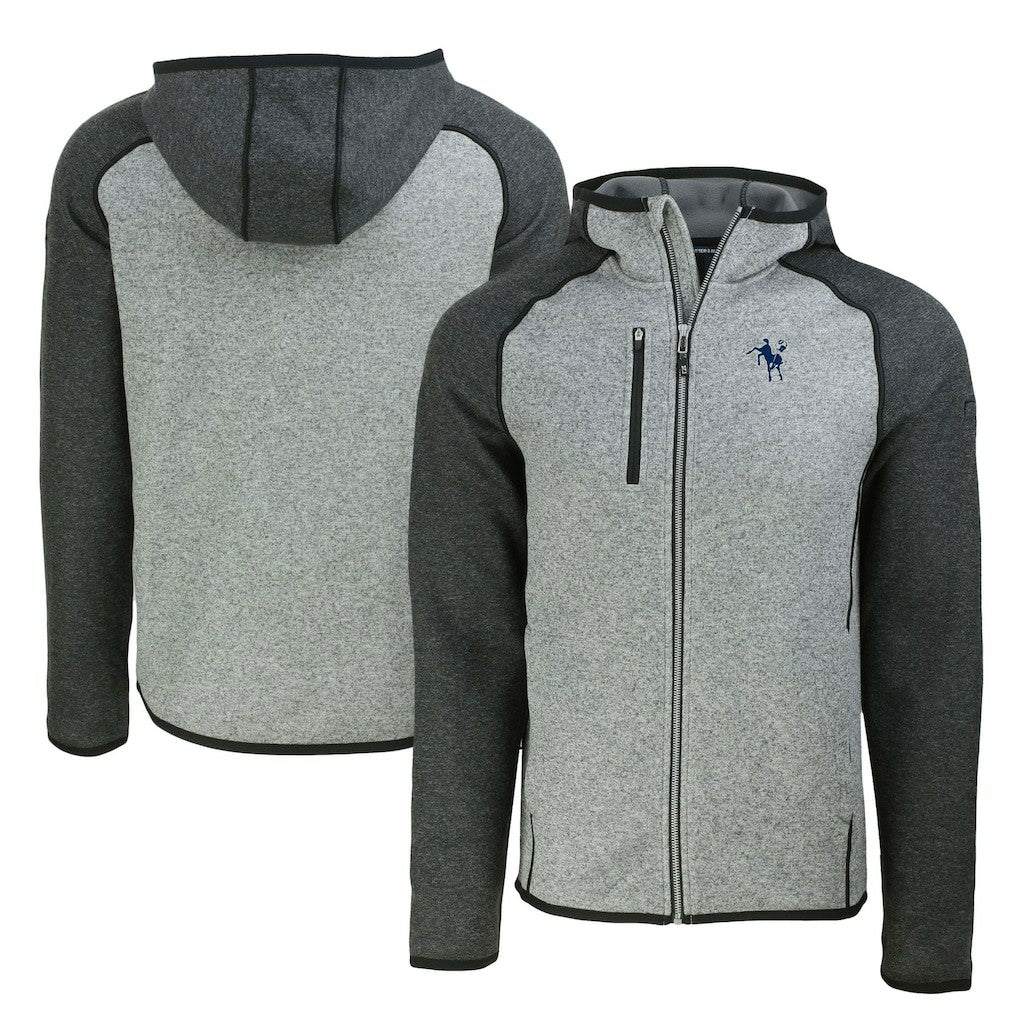 Indianapolis Colts Cutter & Buck Throwback Mainsail Sweater-Knit Full-Zip Hoodie - Heather Gray/Heather Charcoal Hoodies