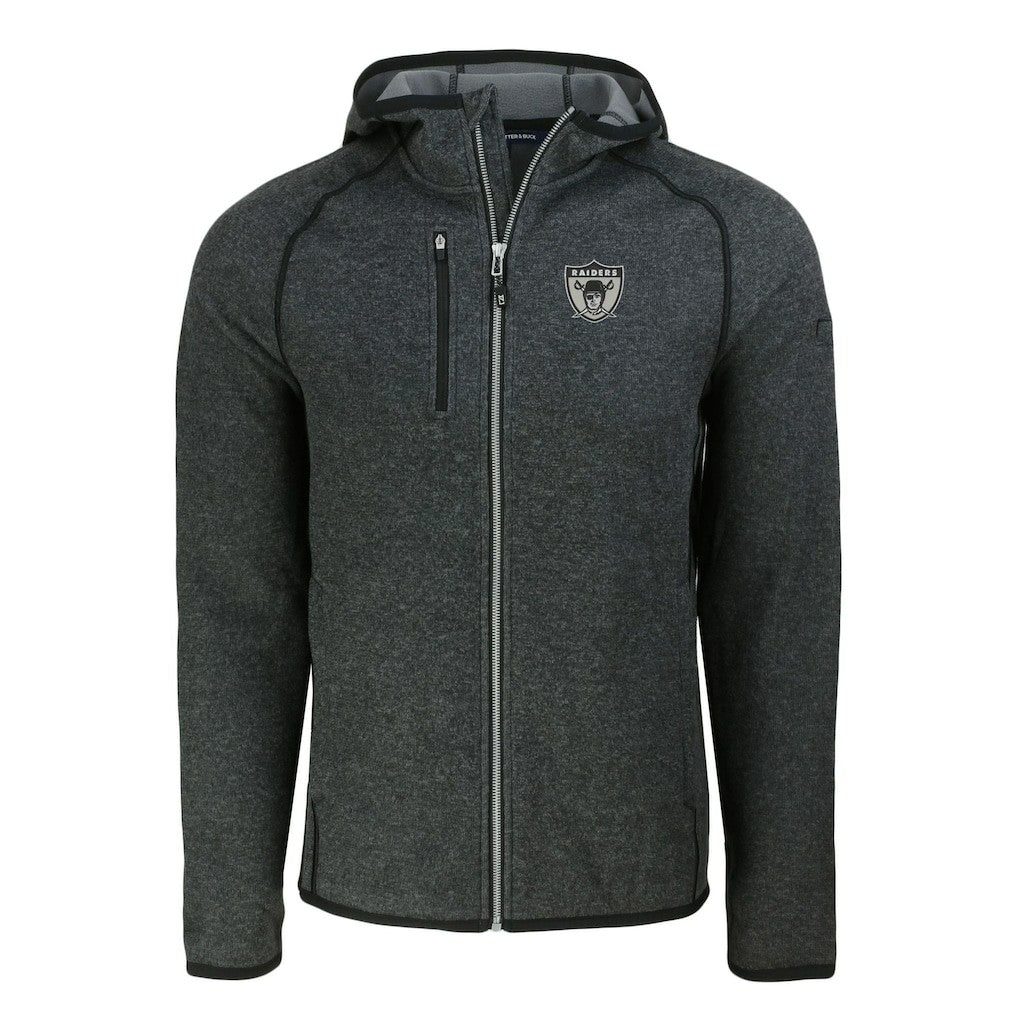 Las Vegas Raiders Cutter & Buck Throwback Mainsail Sweater-Knit Full-Zip Hoodie - Heather Charcoal Hoodies