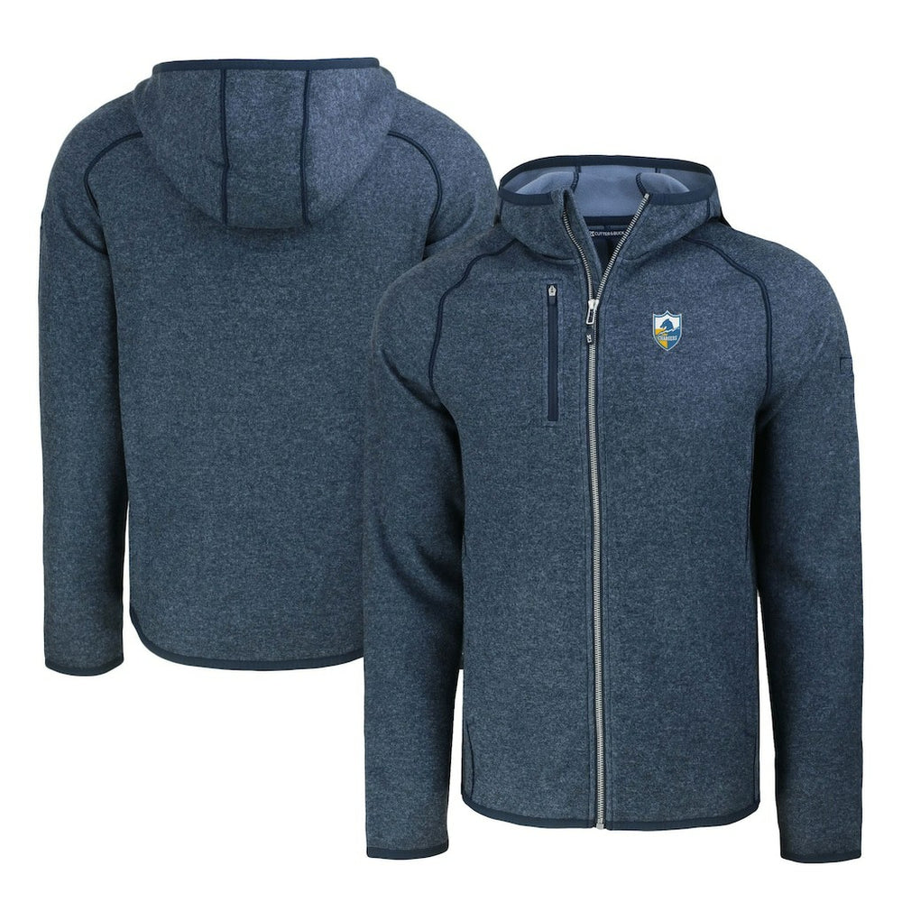 Los Angeles Chargers Cutter & Buck Throwback Mainsail Sweater-Knit Full-Zip Hoodie - Heather Navy Hoodies