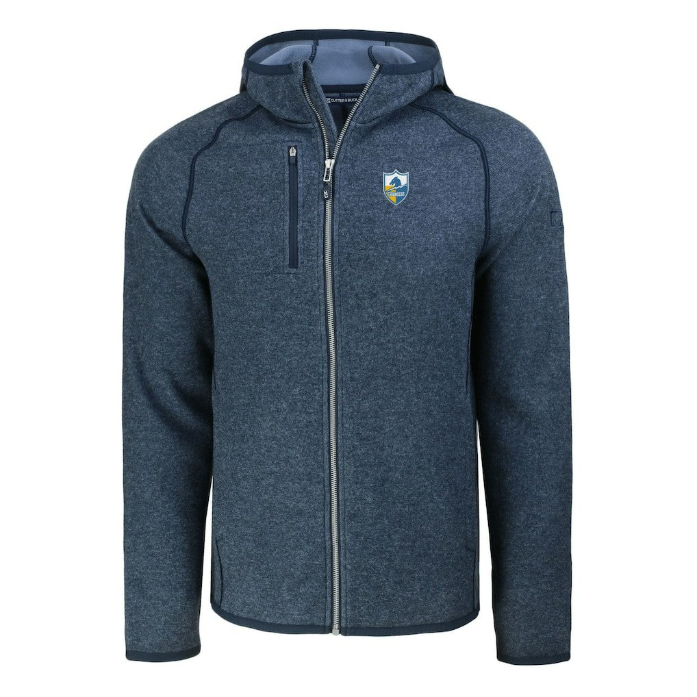 Los Angeles Chargers Cutter & Buck Throwback Mainsail Sweater-Knit Full-Zip Hoodie - Heather Navy Hoodies