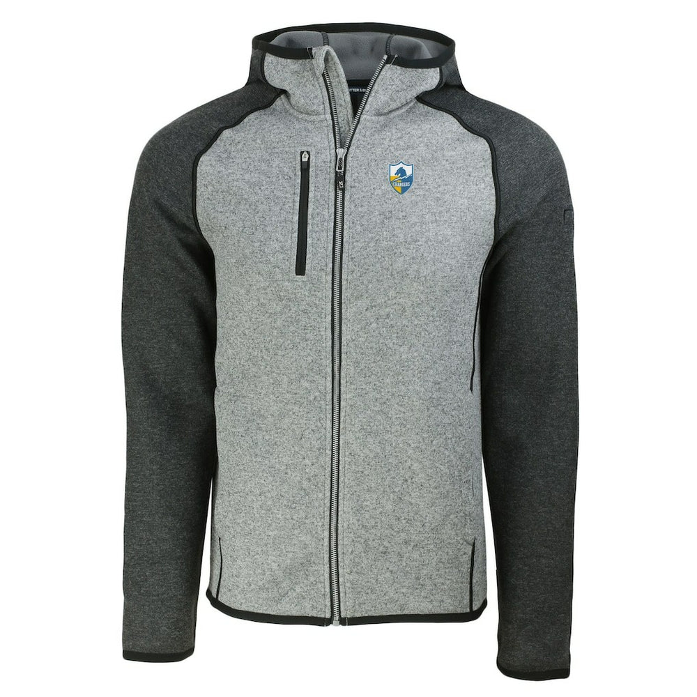 Los Angeles Chargers Cutter & Buck Throwback Mainsail Sweater-Knit Full-Zip Hoodie - Heather Gray/Heather Charcoal Hoodies