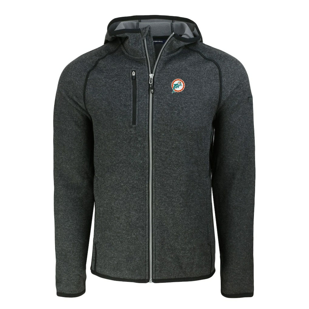 Miami Dolphins Cutter & Buck Throwback Mainsail Sweater-Knit Full-Zip Hoodie - Heather Charcoal Hoodies