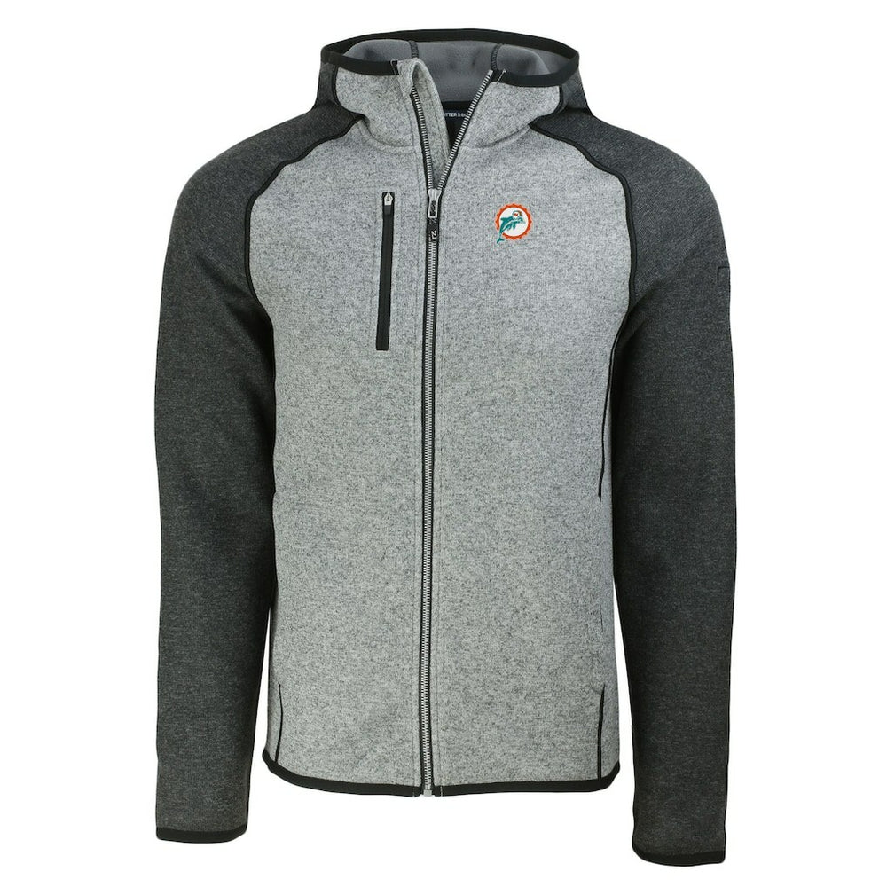 Miami Dolphins Cutter & Buck Throwback Mainsail Sweater-Knit Full-Zip Hoodie - Heather Gray/Heather Charcoal Hoodies
