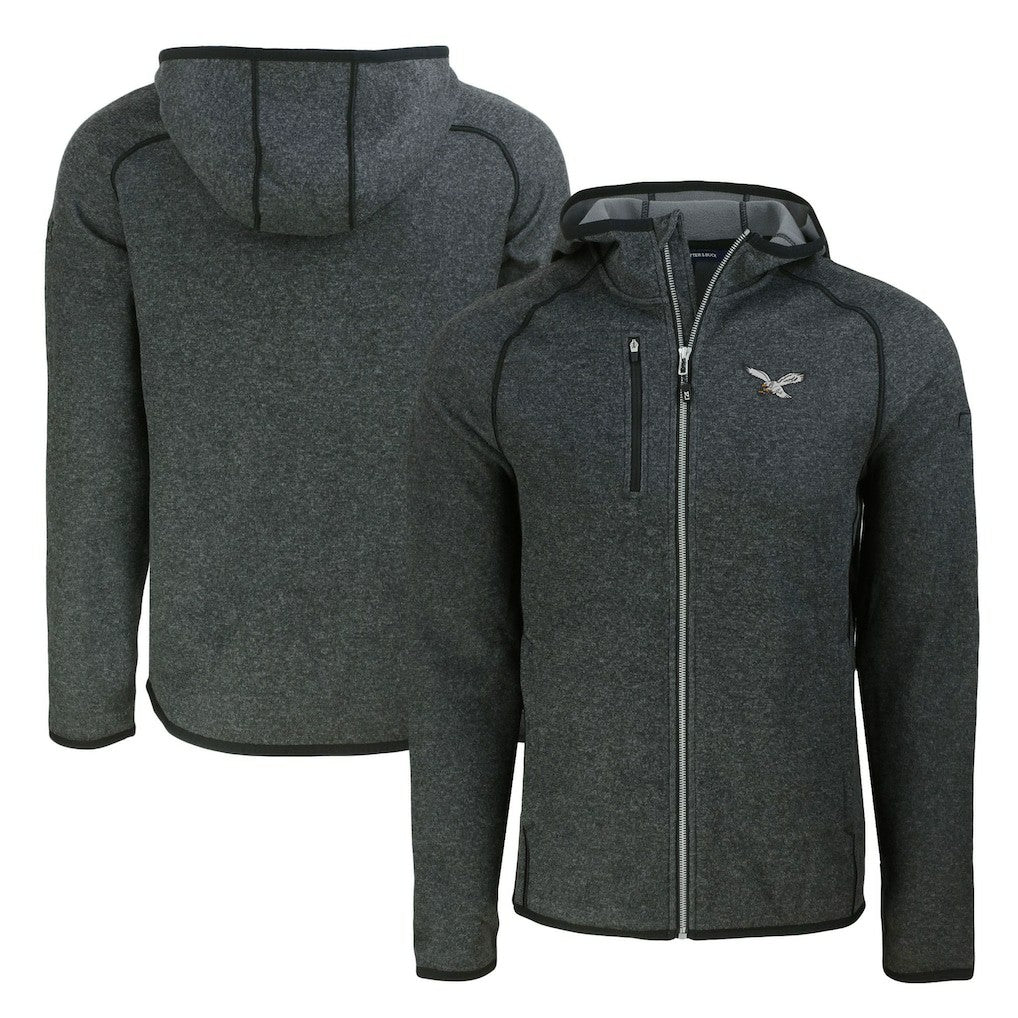 Philadelphia Eagles Cutter & Buck Throwback Mainsail Sweater-Knit Full-Zip Hoodie - Heather Charcoal Hoodies