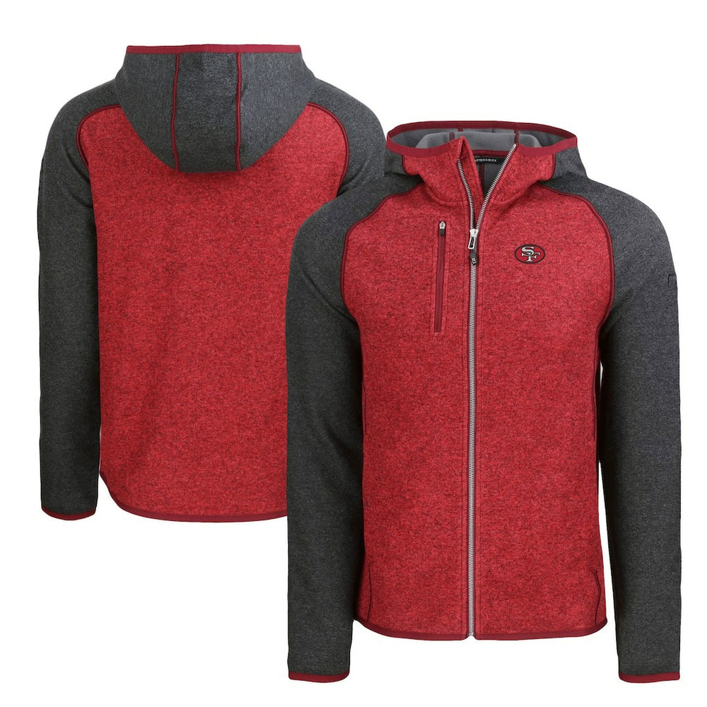 San Francisco 49ers Cutter & Buck Throwback Mainsail Sweater-Knit Full-Zip Hoodie - Scarlet/Heather Charcoal Hoodies