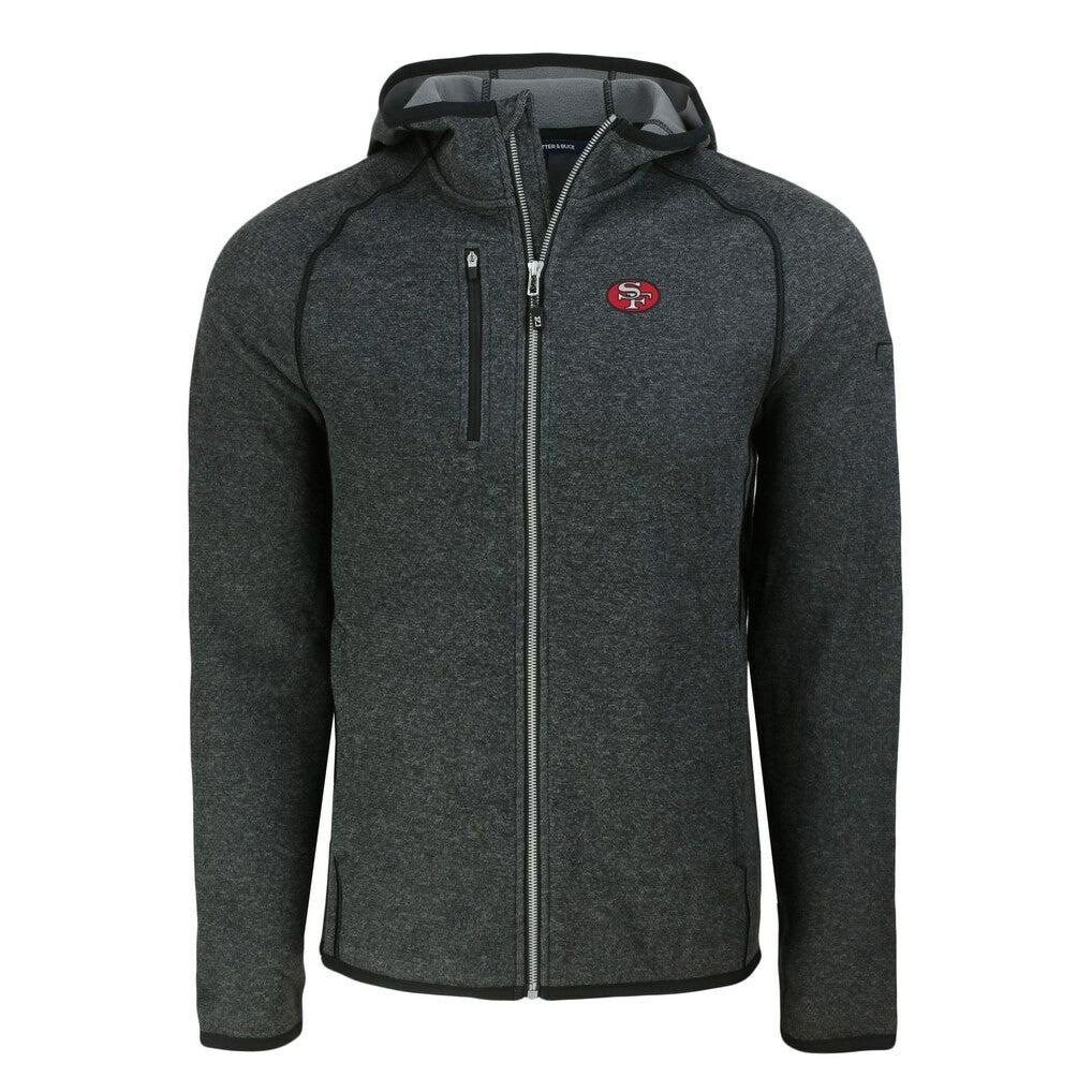 San Francisco 49ers Cutter & Buck Throwback Mainsail Sweater-Knit Full-Zip Hoodie - Heather Charcoal Hoodies