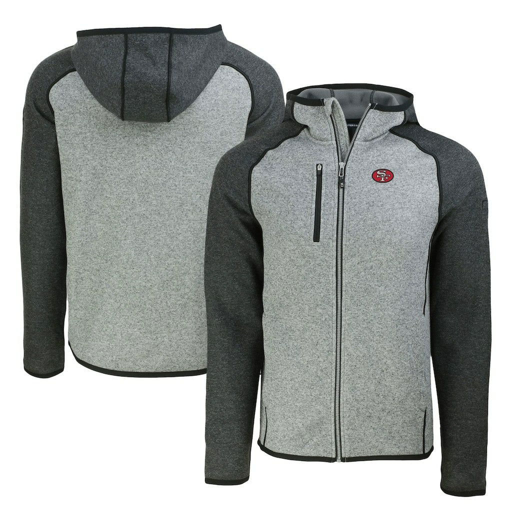 San Francisco 49ers Cutter & Buck Throwback Mainsail Sweater-Knit Full-Zip Hoodie - Heather Gray/Heather Charcoal Hoodies