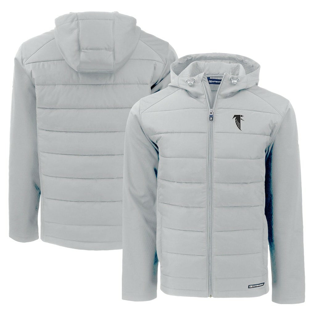 Atlanta Falcons Cutter & Buck Throwback Evoke Hybrid Eco Softshell Recycled Full-Zip Hoodie Jacket - Gray Hoodies