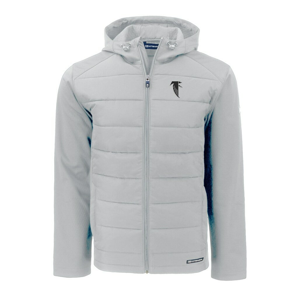 Atlanta Falcons Cutter & Buck Throwback Evoke Hybrid Eco Softshell Recycled Full-Zip Hoodie Jacket - Gray Hoodies