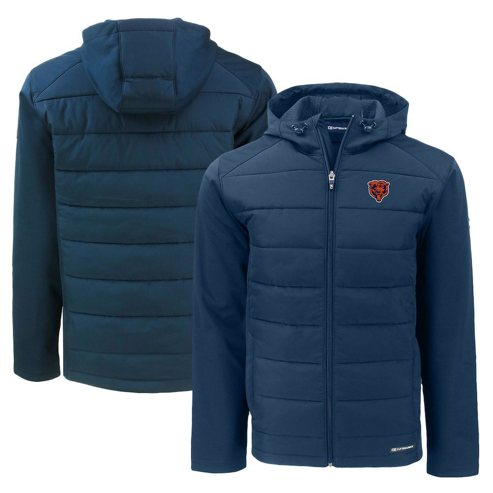 Chicago Bears Cutter & Buck Throwback Evoke Hybrid Eco Softshell Recycled Full-Zip Hoodie Jacket - Navy Hoodies