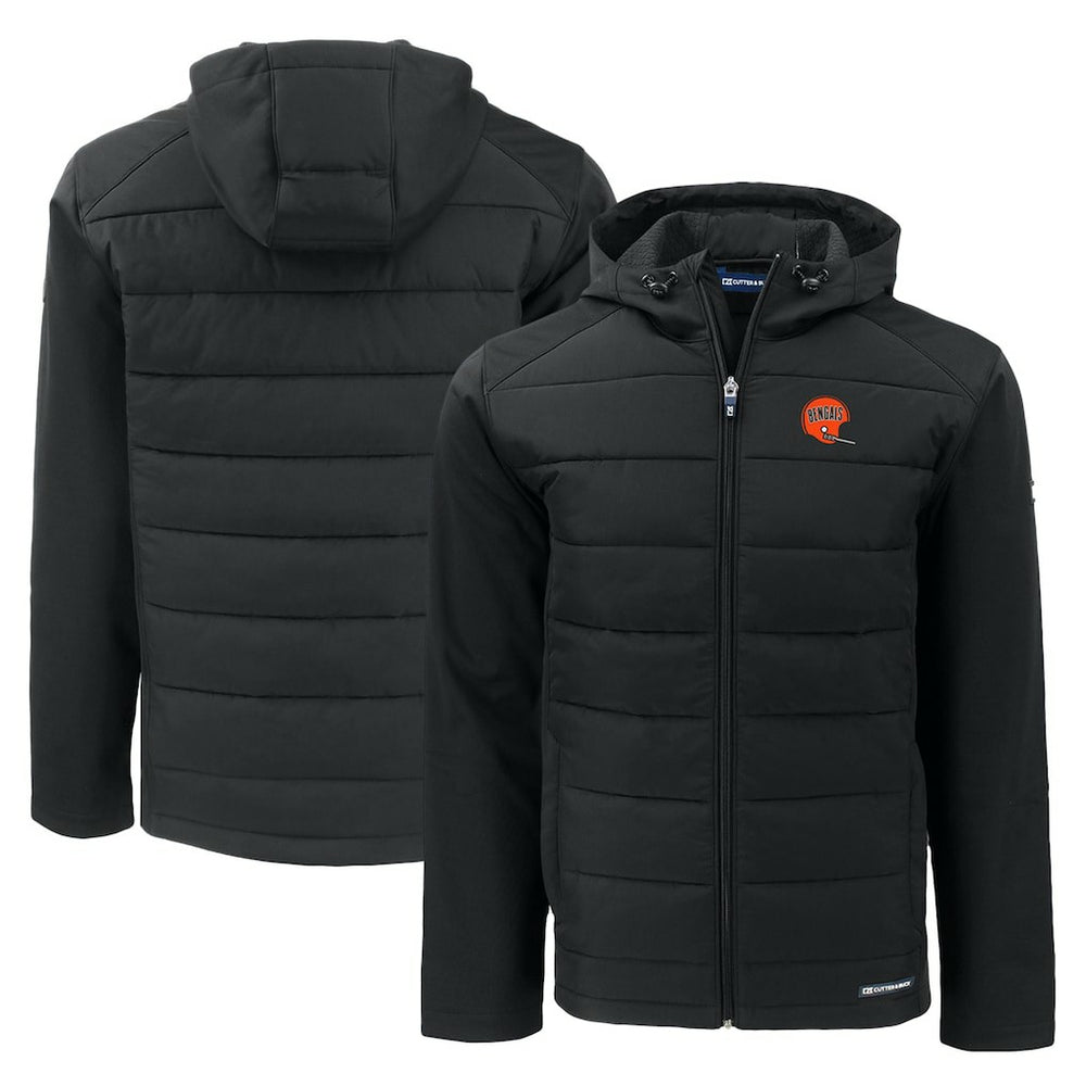 Cincinnati Bengals Cutter & Buck Throwback Evoke Hybrid Eco Softshell Recycled Full-Zip Hoodie Jacket - Black Hoodies