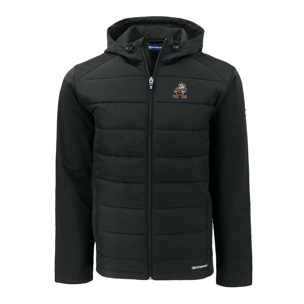 Cleveland Browns Cutter & Buck Throwback Evoke Hybrid Eco Softshell Recycled Full-Zip Hoodie Jacket - Black Hoodies