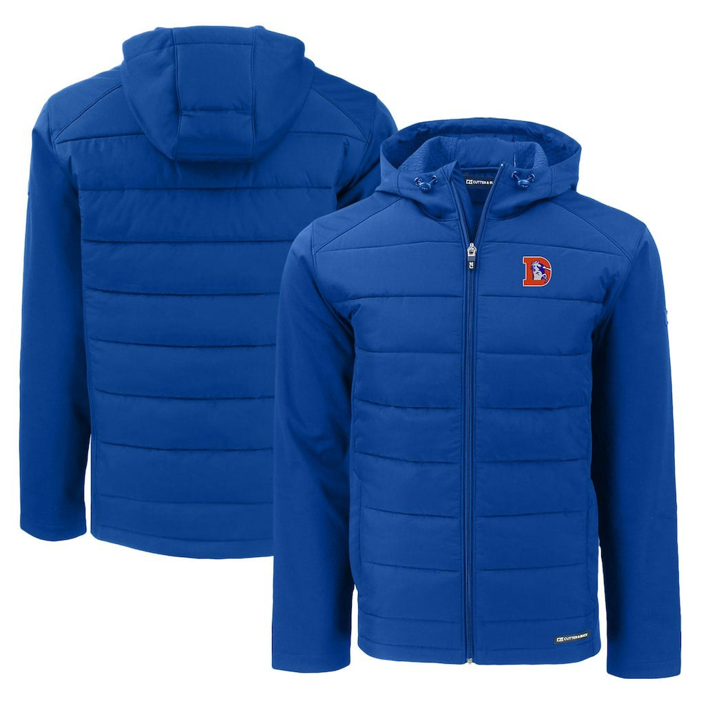 Denver Broncos Cutter & Buck Throwback Evoke Hybrid Eco Softshell Recycled Full-Zip Hoodie Jacket - Royal Hoodies