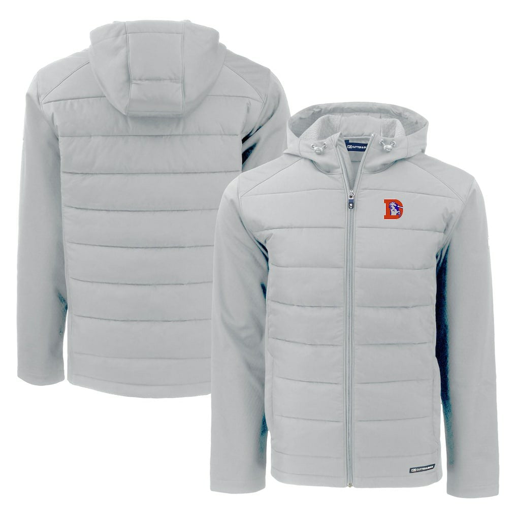 Denver Broncos Cutter & Buck Throwback Evoke Hybrid Eco Softshell Recycled Full-Zip Hoodie Jacket - Gray Hoodies
