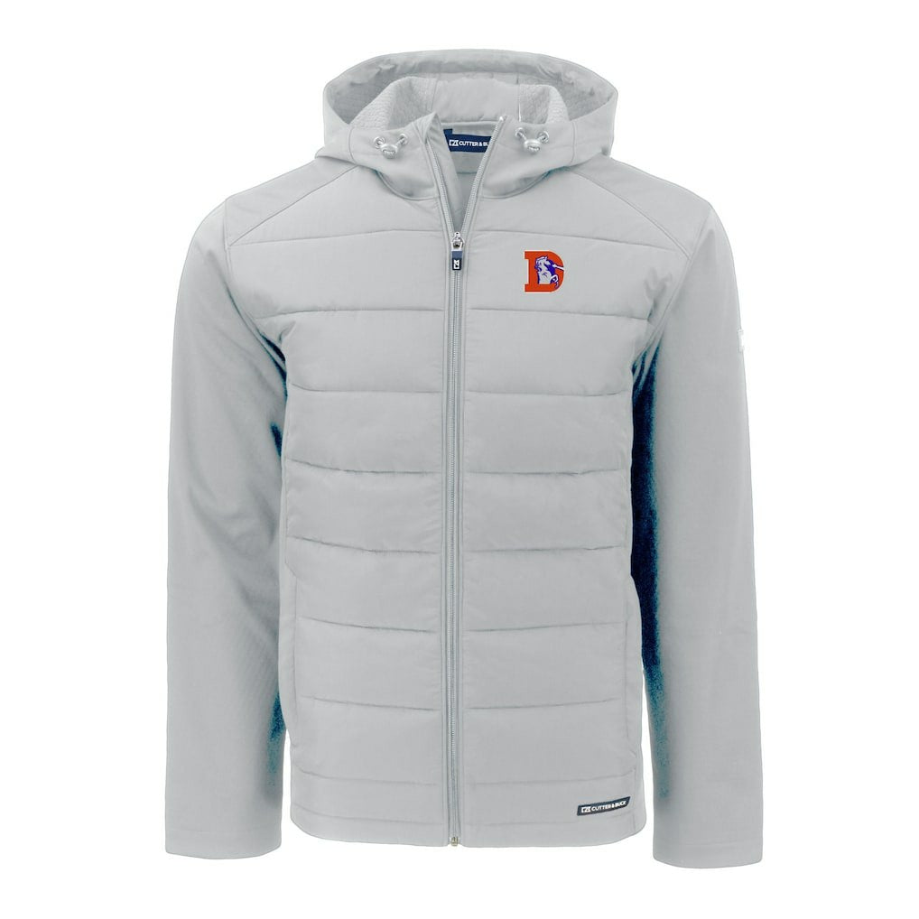 Denver Broncos Cutter & Buck Throwback Evoke Hybrid Eco Softshell Recycled Full-Zip Hoodie Jacket - Gray Hoodies
