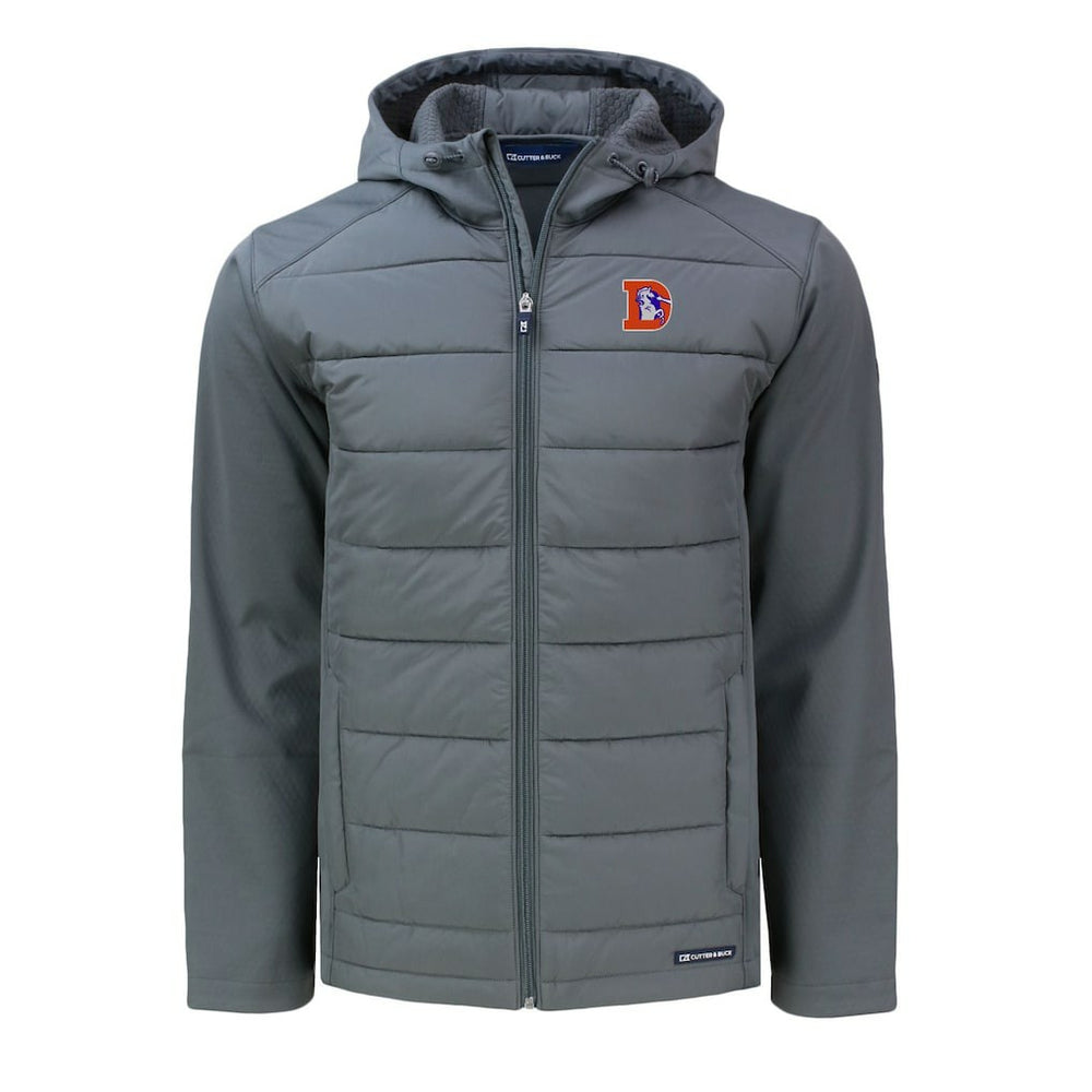 Denver Broncos Cutter & Buck Throwback Evoke Hybrid Eco Softshell Recycled Full-Zip Hoodie Jacket - Gray Hoodies