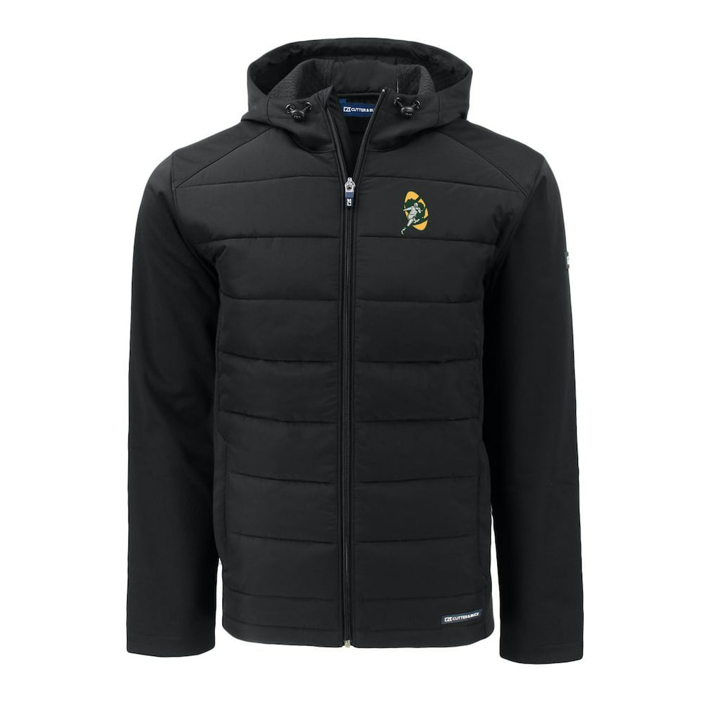 Green Bay Packers Cutter & Buck Throwback Evoke Hybrid Eco Softshell Recycled Full-Zip Hoodie Jacket - Black Hoodies