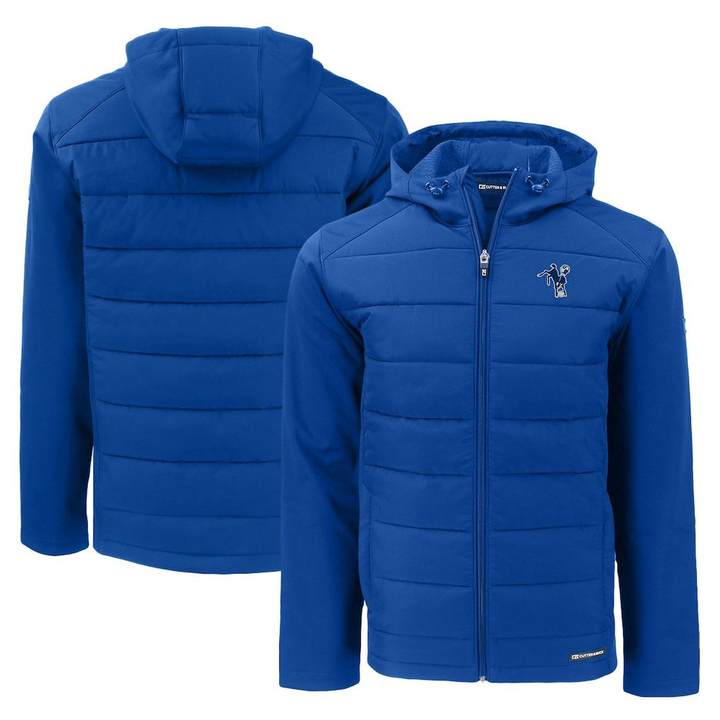Indianapolis Colts Cutter & Buck Throwback Evoke Hybrid Eco Softshell Recycled Full-Zip Hoodie Jacket - Royal Hoodies