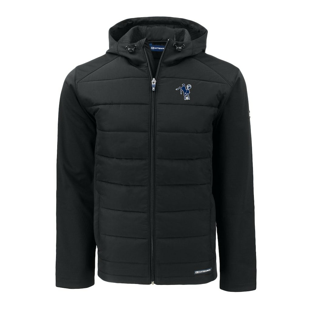 Indianapolis Colts Cutter & Buck Throwback Evoke Hybrid Eco Softshell Recycled Full-Zip Hoodie Jacket - Black Hoodies