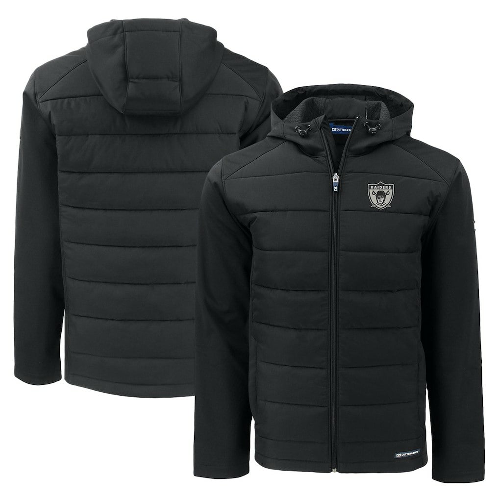 Las Vegas Raiders Cutter & Buck Throwback Evoke Hybrid Eco Softshell Recycled Full-Zip Hoodie Jacket - Black Hoodies