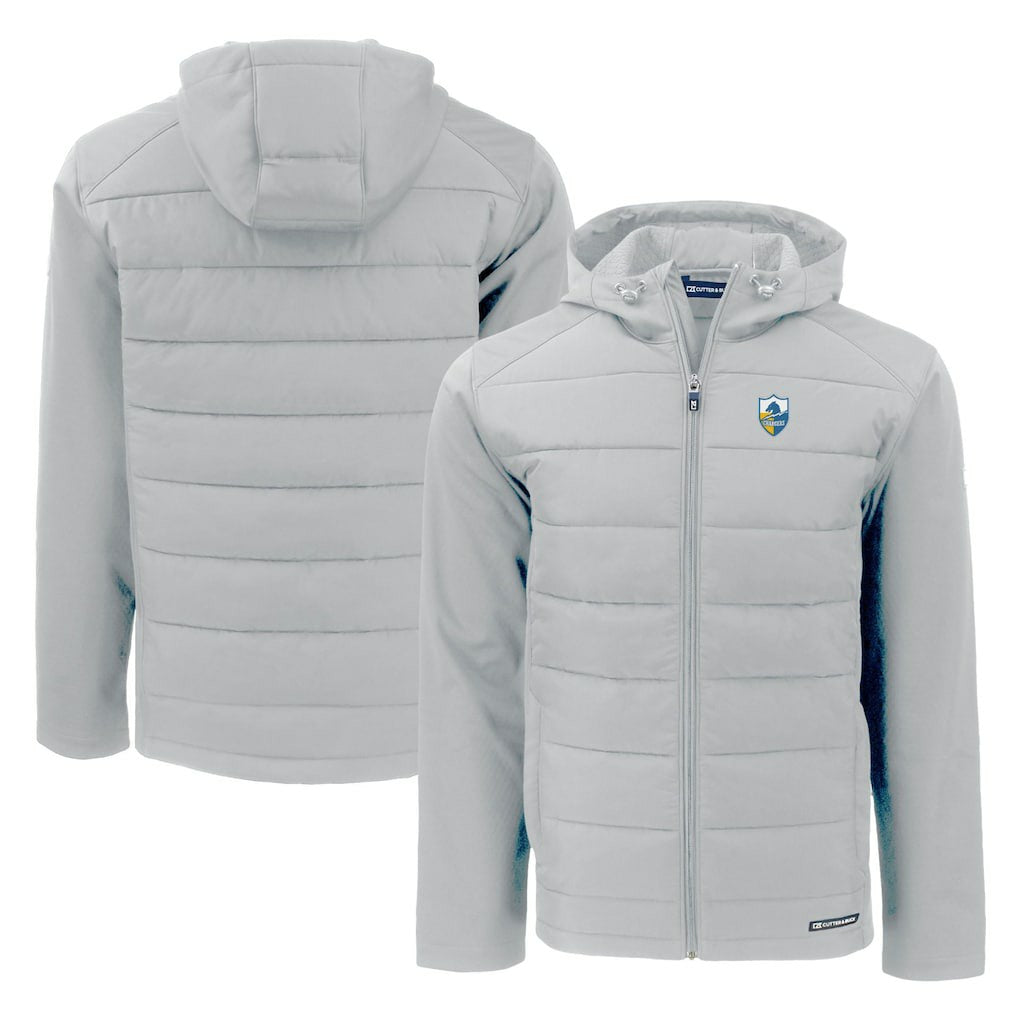 Los Angeles Chargers Cutter & Buck Throwback Evoke Hybrid Eco Softshell Recycled Full-Zip Hoodie Jacket - Gray Hoodies