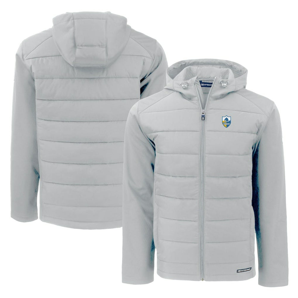 Los Angeles Chargers Cutter & Buck Throwback Evoke Hybrid Eco Softshell Recycled Full-Zip Hoodie Jacket - Gray Hoodies