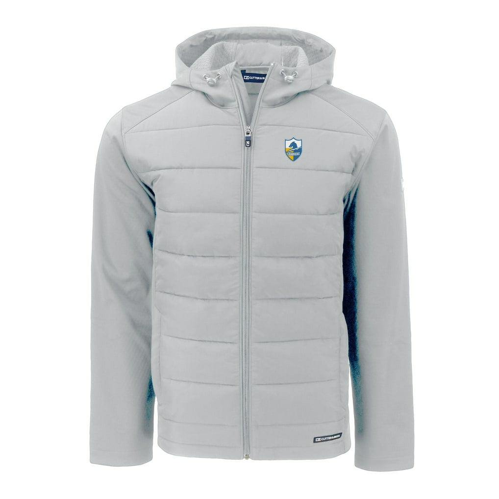 Los Angeles Chargers Cutter & Buck Throwback Evoke Hybrid Eco Softshell Recycled Full-Zip Hoodie Jacket - Gray Hoodies