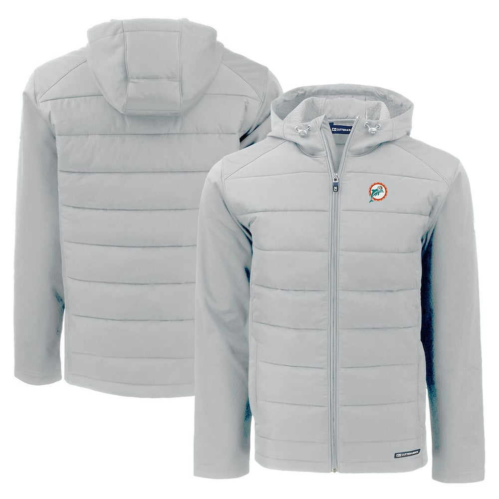 Miami Dolphins Cutter & Buck Throwback Evoke Hybrid Eco Softshell Recycled Full-Zip Hoodie Jacket - Gray Hoodies