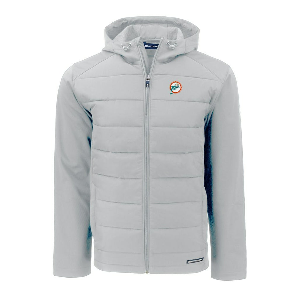 Miami Dolphins Cutter & Buck Throwback Evoke Hybrid Eco Softshell Recycled Full-Zip Hoodie Jacket - Gray Hoodies