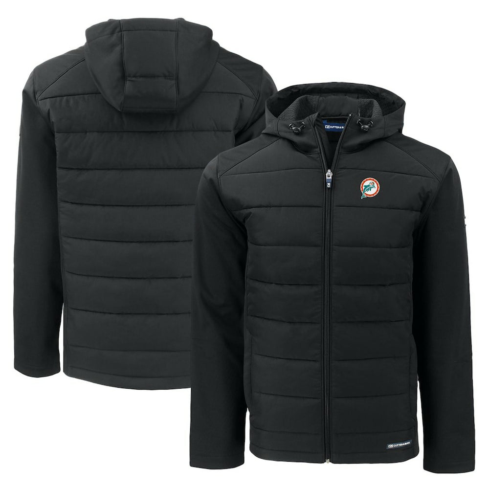 Miami Dolphins Cutter & Buck Throwback Evoke Hybrid Eco Softshell Recycled Full-Zip Hoodie Jacket - Black Hoodies