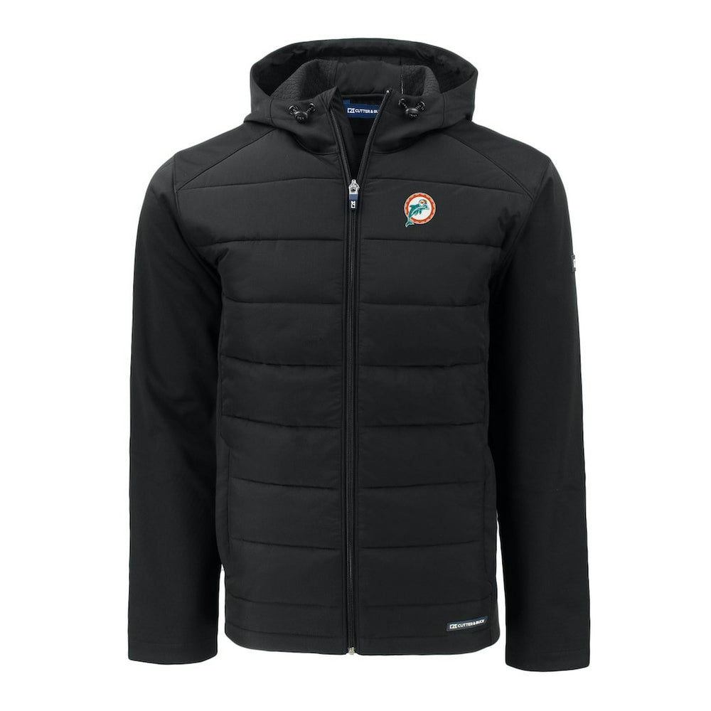 Miami Dolphins Cutter & Buck Throwback Evoke Hybrid Eco Softshell Recycled Full-Zip Hoodie Jacket - Black Hoodies