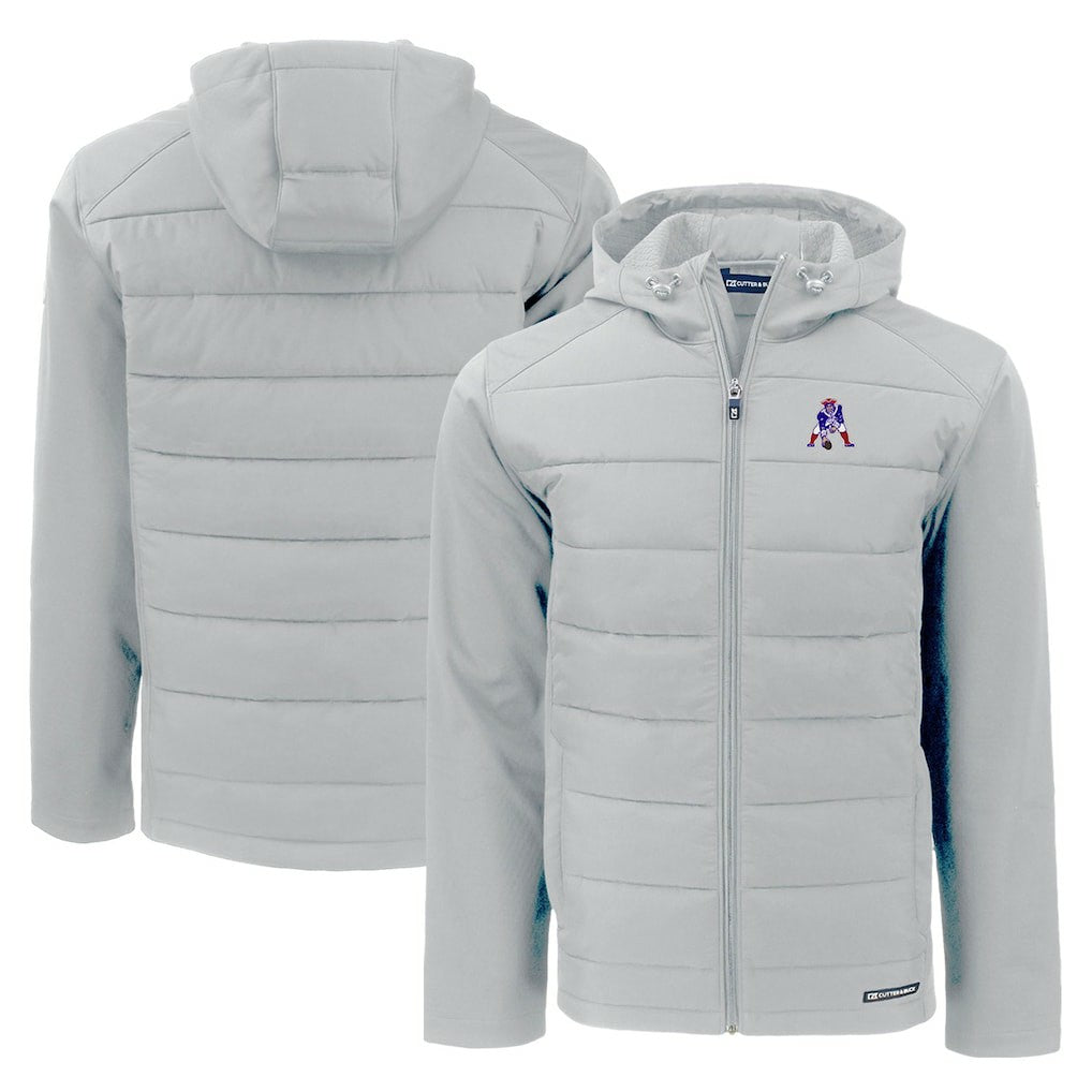 New England Patriots Cutter & Buck Throwback Evoke Hybrid Eco Softshell Recycled Full-Zip Hoodie Jacket - Gray Hoodies