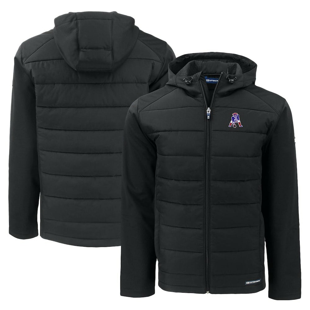 New England Patriots Cutter & Buck Throwback Evoke Hybrid Eco Softshell Recycled Full-Zip Hoodie Jacket - Black Hoodies
