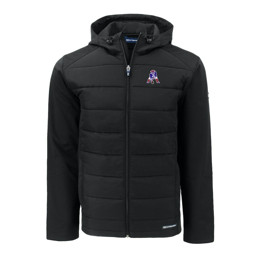 New England Patriots Cutter & Buck Throwback Evoke Hybrid Eco Softshell Recycled Full-Zip Hoodie Jacket - Black Hoodies