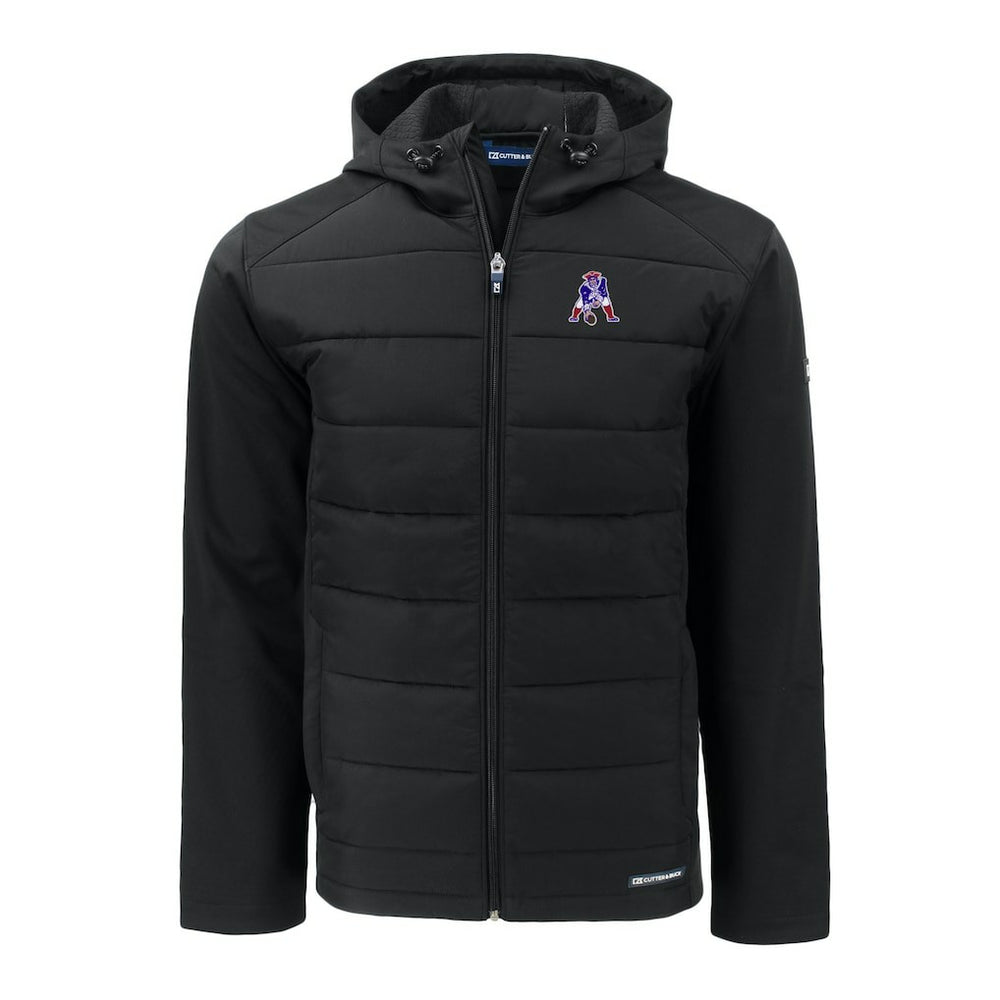 New England Patriots Cutter & Buck Throwback Evoke Hybrid Eco Softshell Recycled Full-Zip Hoodie Jacket - Black Hoodies