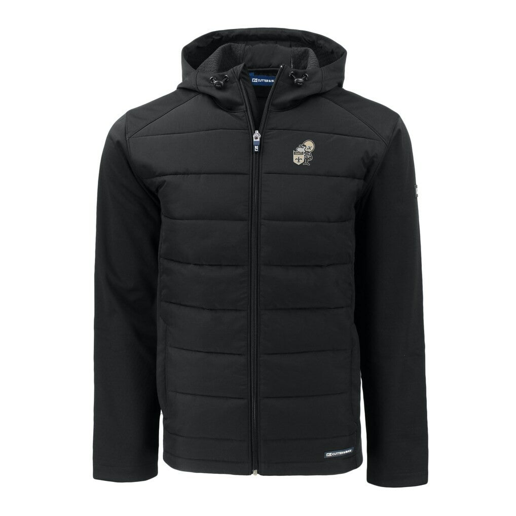 New Orleans Saints Cutter & Buck Throwback Evoke Hybrid Eco Softshell Recycled Full-Zip Hoodie Jacket - Black Hoodies