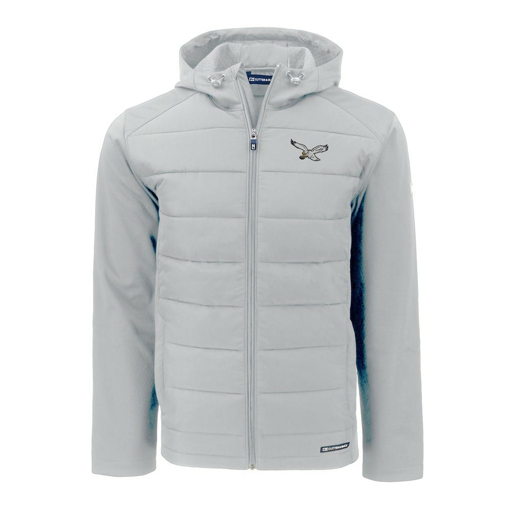 Philadelphia Eagles Cutter & Buck Throwback Evoke Hybrid Eco Softshell Recycled Full-Zip Hoodie Jacket - Gray Hoodies