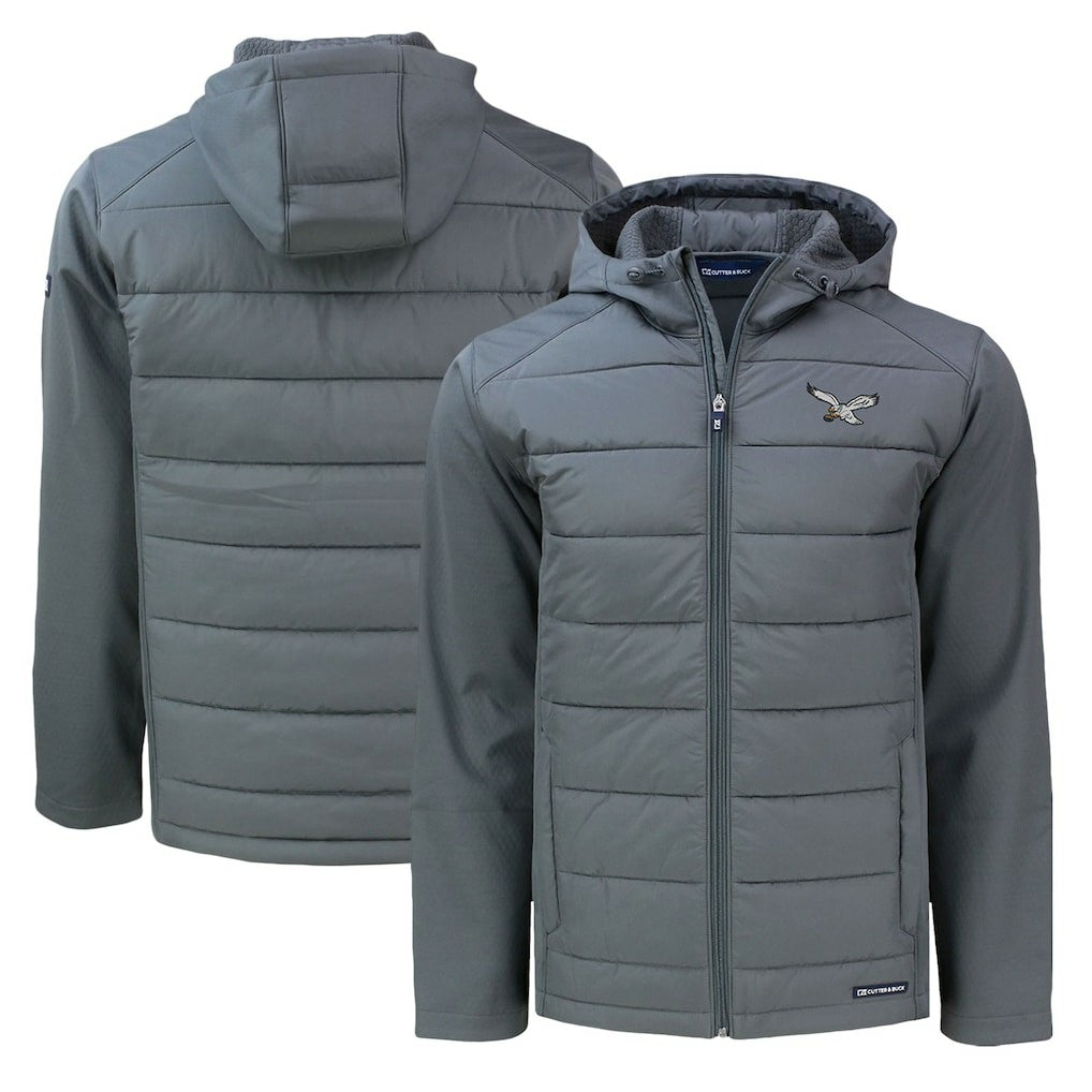 Philadelphia Eagles Cutter & Buck Throwback Evoke Hybrid Eco Softshell Recycled Full-Zip Hoodie Jacket - Gray Hoodies