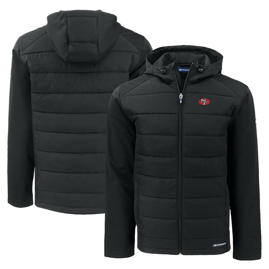 San Francisco 49ers Cutter & Buck Throwback Evoke Hybrid Eco Softshell Recycled Full-Zip Hoodie Jacket - Black Hoodies