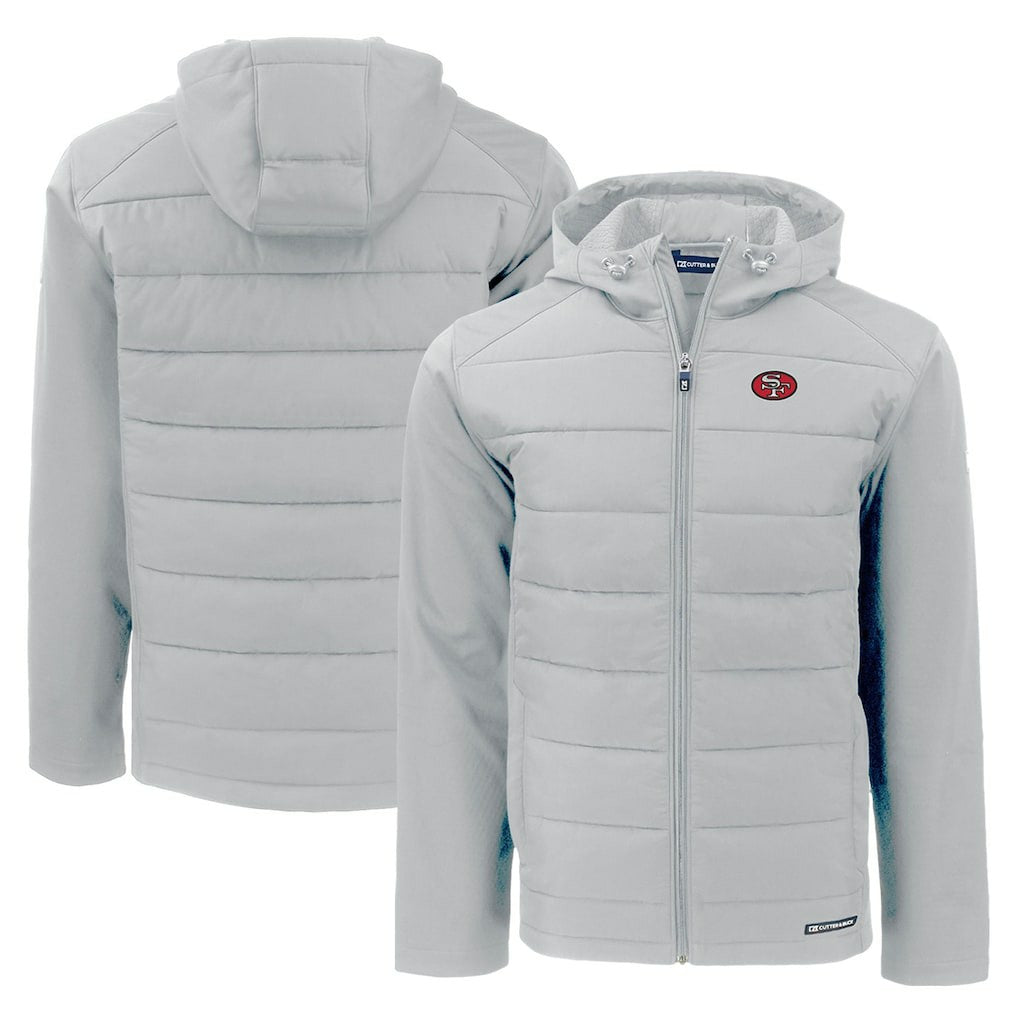 San Francisco 49ers Cutter & Buck Throwback Evoke Hybrid Eco Softshell Recycled Full-Zip Hoodie Jacket - Gray Hoodies