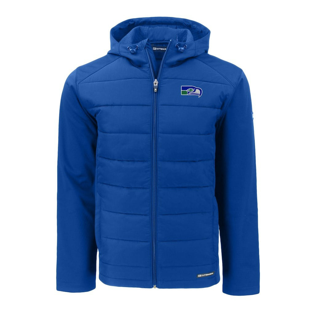 Seattle Seahawks Cutter & Buck Throwback Evoke Hybrid Eco Softshell Recycled Full-Zip Hoodie Jacket - Royal Hoodies