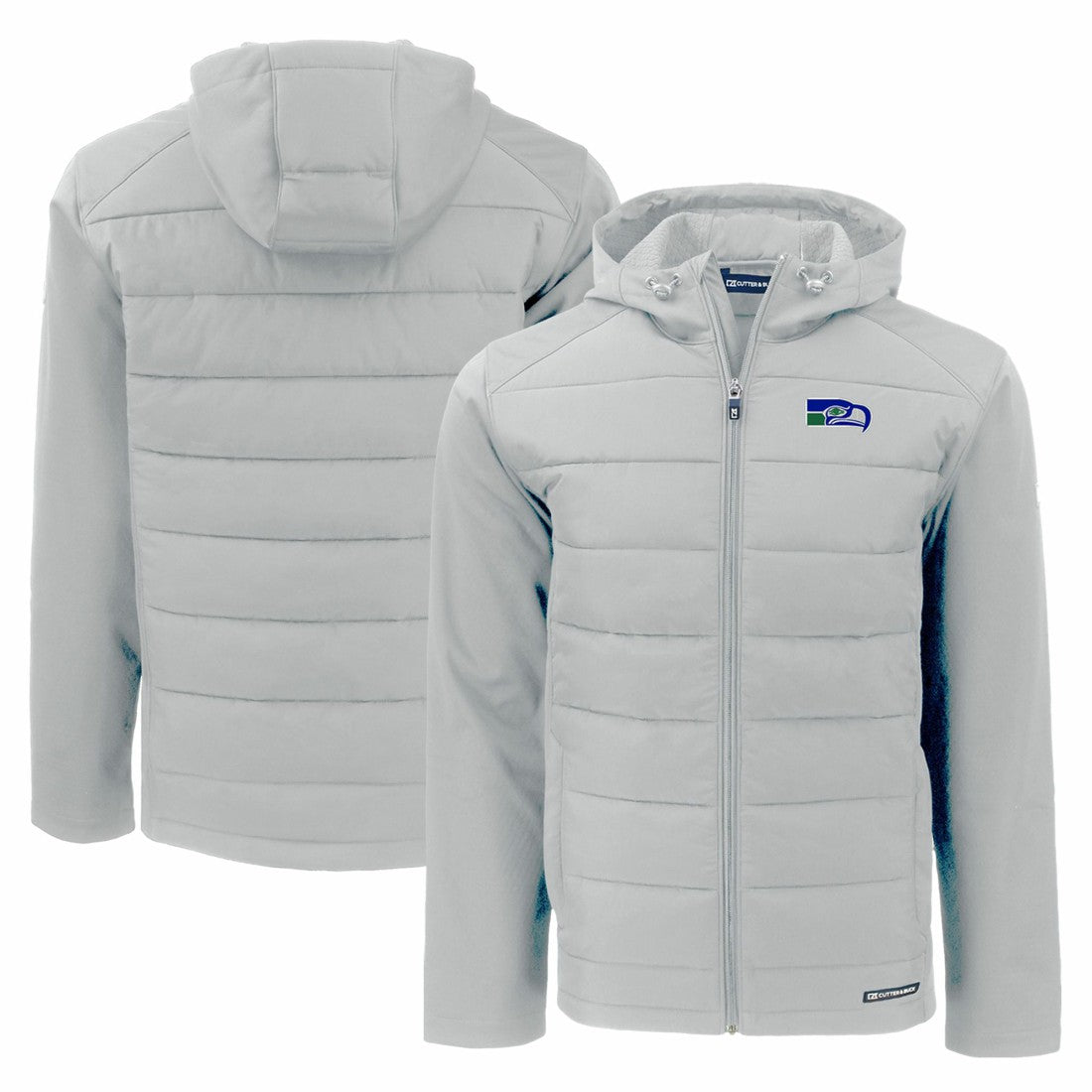 Seattle Seahawks Cutter & Buck Throwback Evoke Hybrid Eco Softshell Recycled Full-Zip Hoodie Jacket - Gray Hoodies