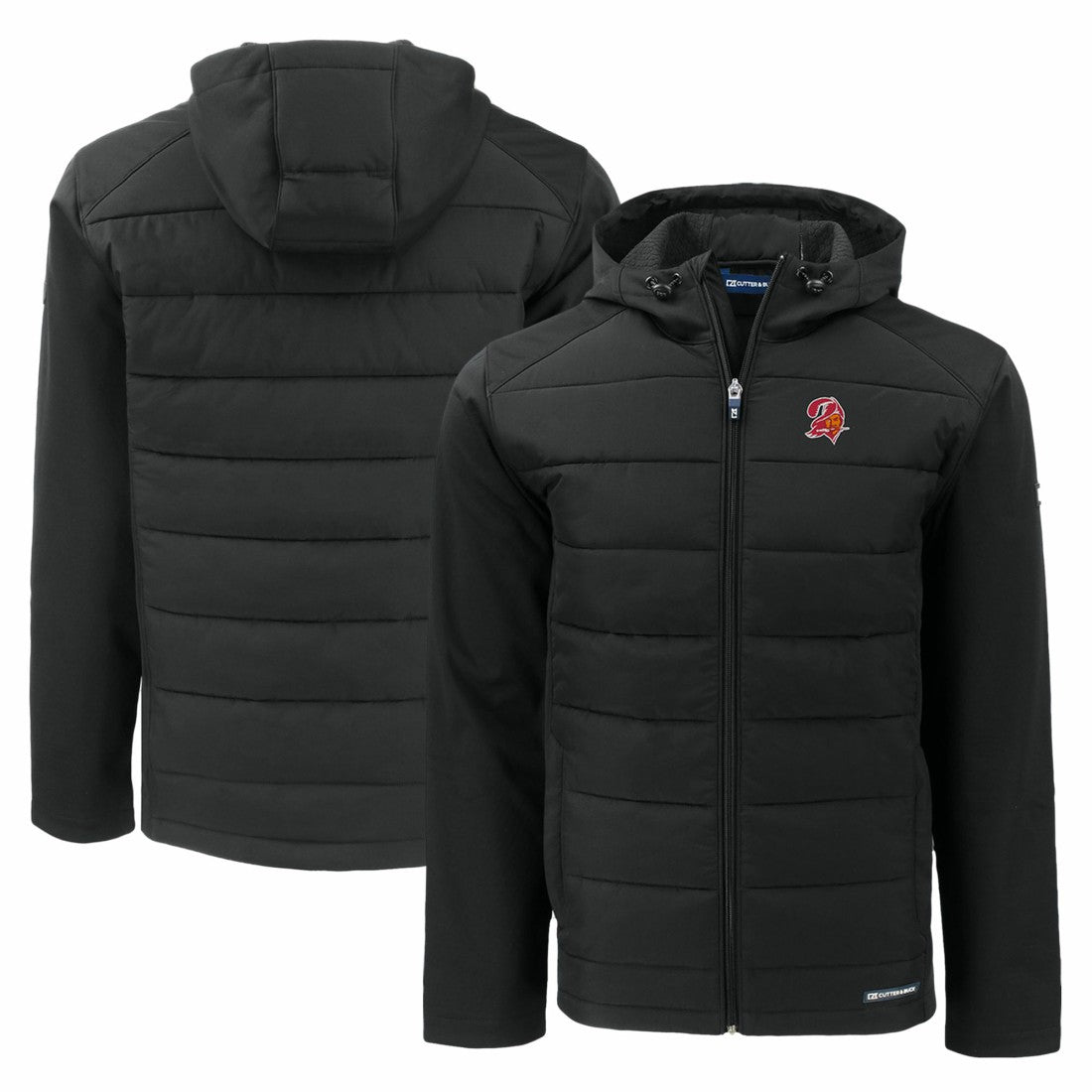 Tampa Bay Buccaneers Cutter & Buck Throwback Evoke Hybrid Eco Softshell Recycled Full-Zip Hoodie Jacket - Black Hoodies