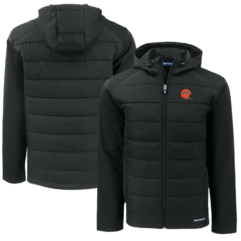 Cincinnati Bengals Cutter & Buck Throwback Big & Tall Evoke Hybrid Eco Softshell Recycled Full-Zip Jacket - Black Jackets