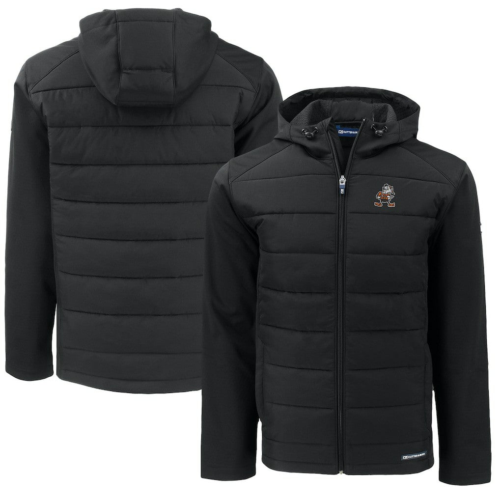 Cleveland Browns Cutter & Buck Throwback Big & Tall Evoke Hybrid Eco Softshell Recycled Full-Zip Jacket - Black Jackets